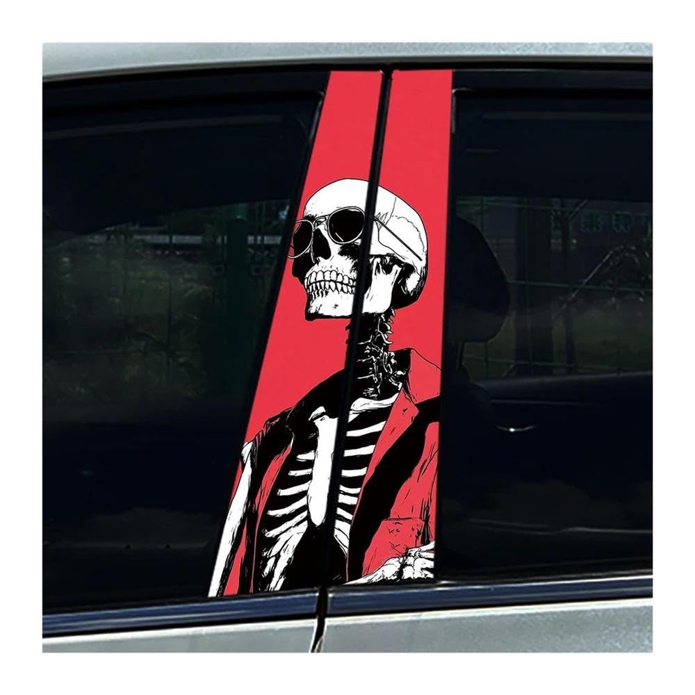 Body Parts 2PCS Cool Skull Skeleton Red Car Center Pillar Sticker Auto B Pillar Protective Film Decals(F)