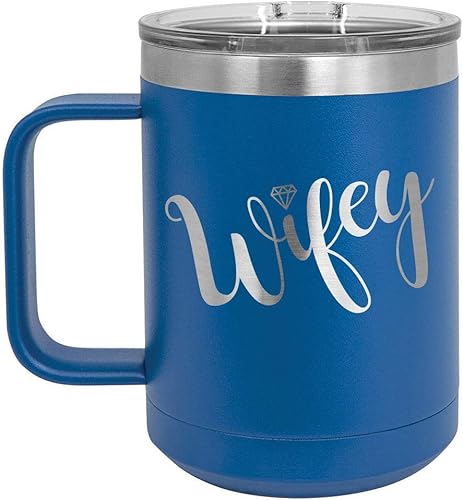 WIFEY Taza de café azul de 15 onzas con tapa deslizante | Taza de café de viaje aislada | Ideas de regalo únicas de mujeres u hombres | Compare