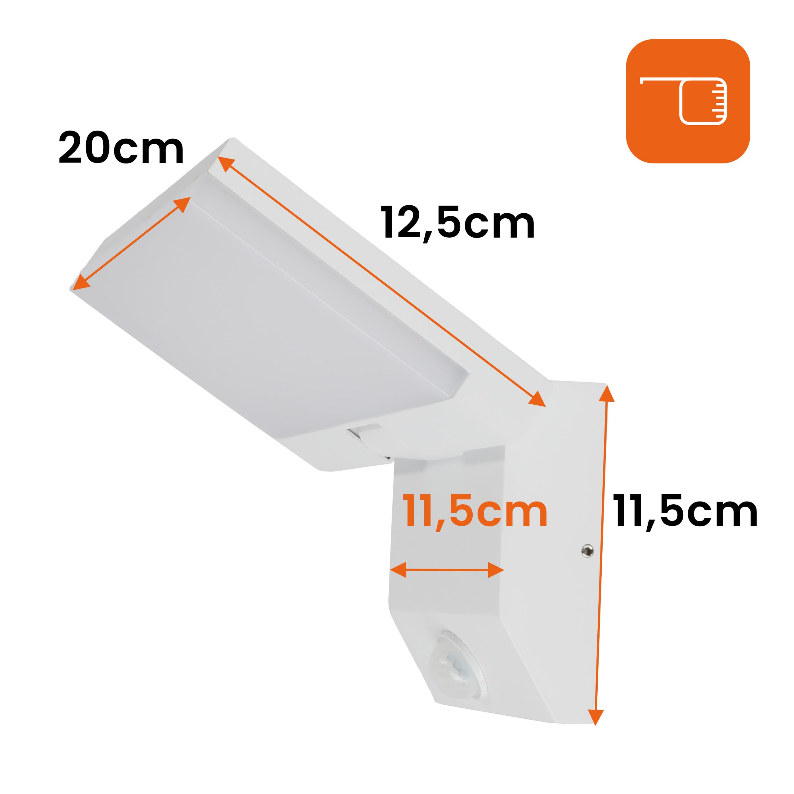 Außenwandleuchte, LED mit Bewegungsmelder, superhelle Lampe mit einstellbarem Abstrahlwinkel, Schutzart IP54, modernes Design, 1620 lm, 18 W, warmes Licht, (Farbe Weiß)