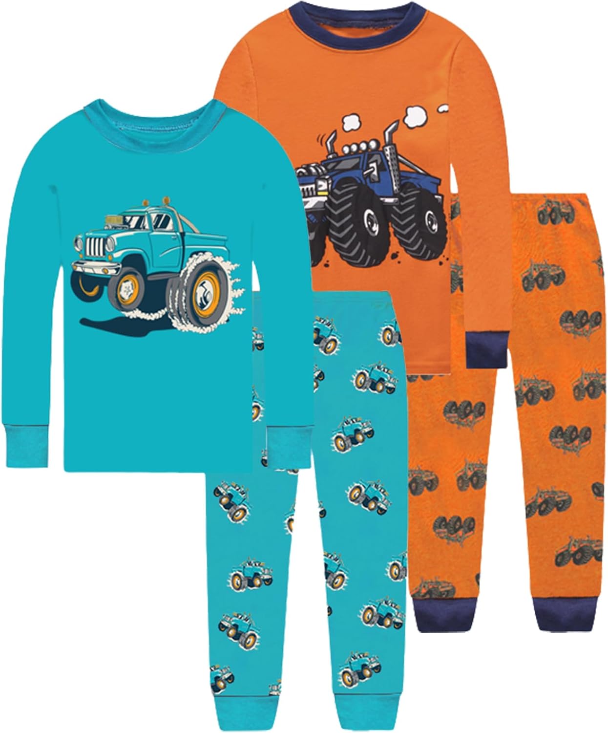 Cotton 4 Piece Pajamas Boys Long Sleeve Sets Toddler Boys Pjs Kids Sleepwear Sets