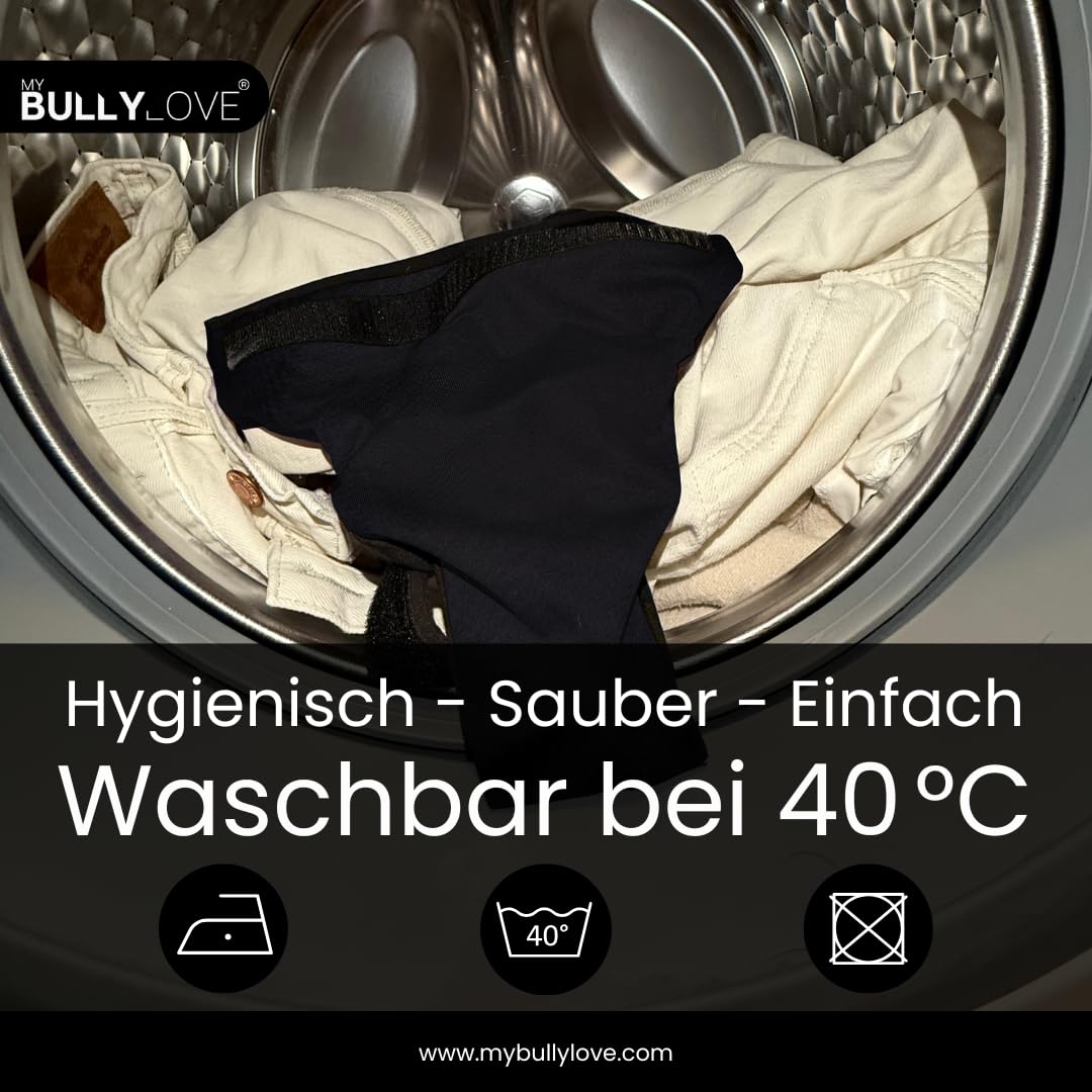 Läufigkeitshöschen für Französische Bulldoggen – Wiederverwendbare Hundewindel ohne Rutenloch, handgefertigt & stufenlos verstellbar (Groß (49-53cm Hüftumfang), All Black)