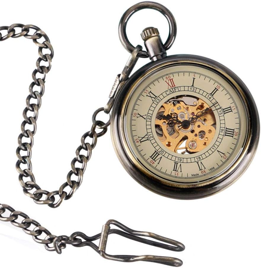 OIFMKC Pocket Watch Upmarket Unisex Luxury Glamour Automatic Mechanical Bronze Pocket Watches Vintage Transparent Skeleton Open Face Roman Numbers