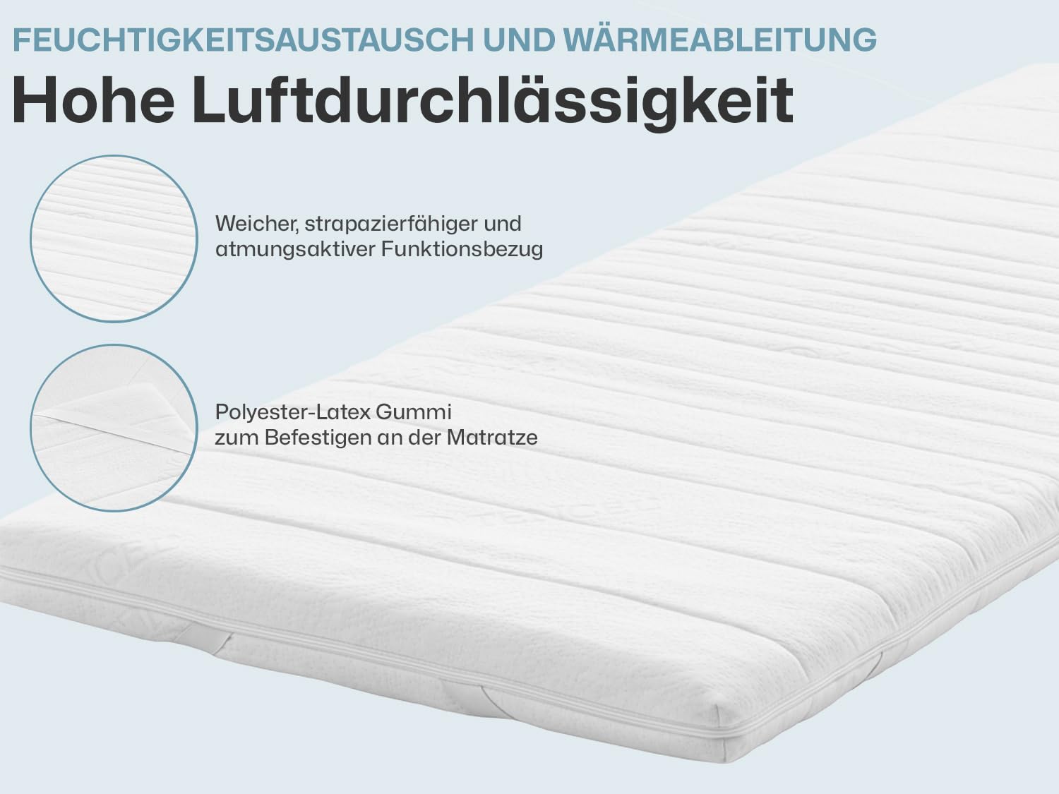 Ravensberger Gel Topper Gel-LUX - Härtegrad H2/H3, mittel - 50-110 kg - 180 x 200 cm, Höhe 7 cm - Matratzenauflage aus Gelschaum mit Funktions-Bezug, allergikerfreundlich