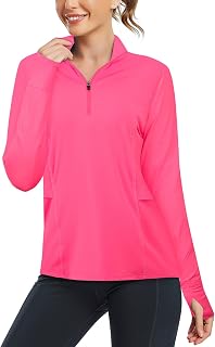 Misyula Womens Long Sleeve Thumbholes Workout Tops 1/4 Zip Running Hiking Shirts 2 Pockets