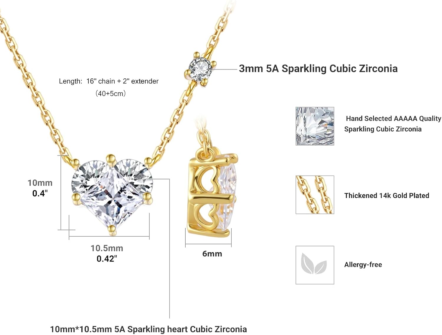 E Gold Love Heart Necklace for Women, 14K Gold Plated Cubic Zirconia Pendant Necklaces, Christmas Valentine's Day Wedding Anniversary Birthday Jewelry Gifts for Her Wife Mom - Image 5