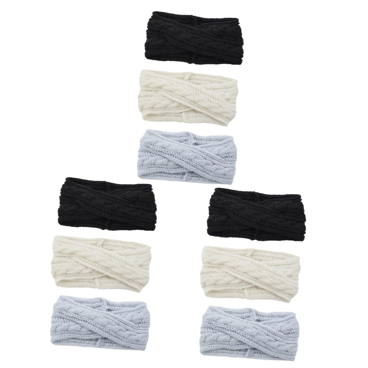 FRCOLOR 9stücke Teiliges Strick-woll-haarband Für Damen Elastisches Stirnband Schwarz Weiß Und Silber Haaraccessoire Für Winterspaß Und Sportaktivitäten