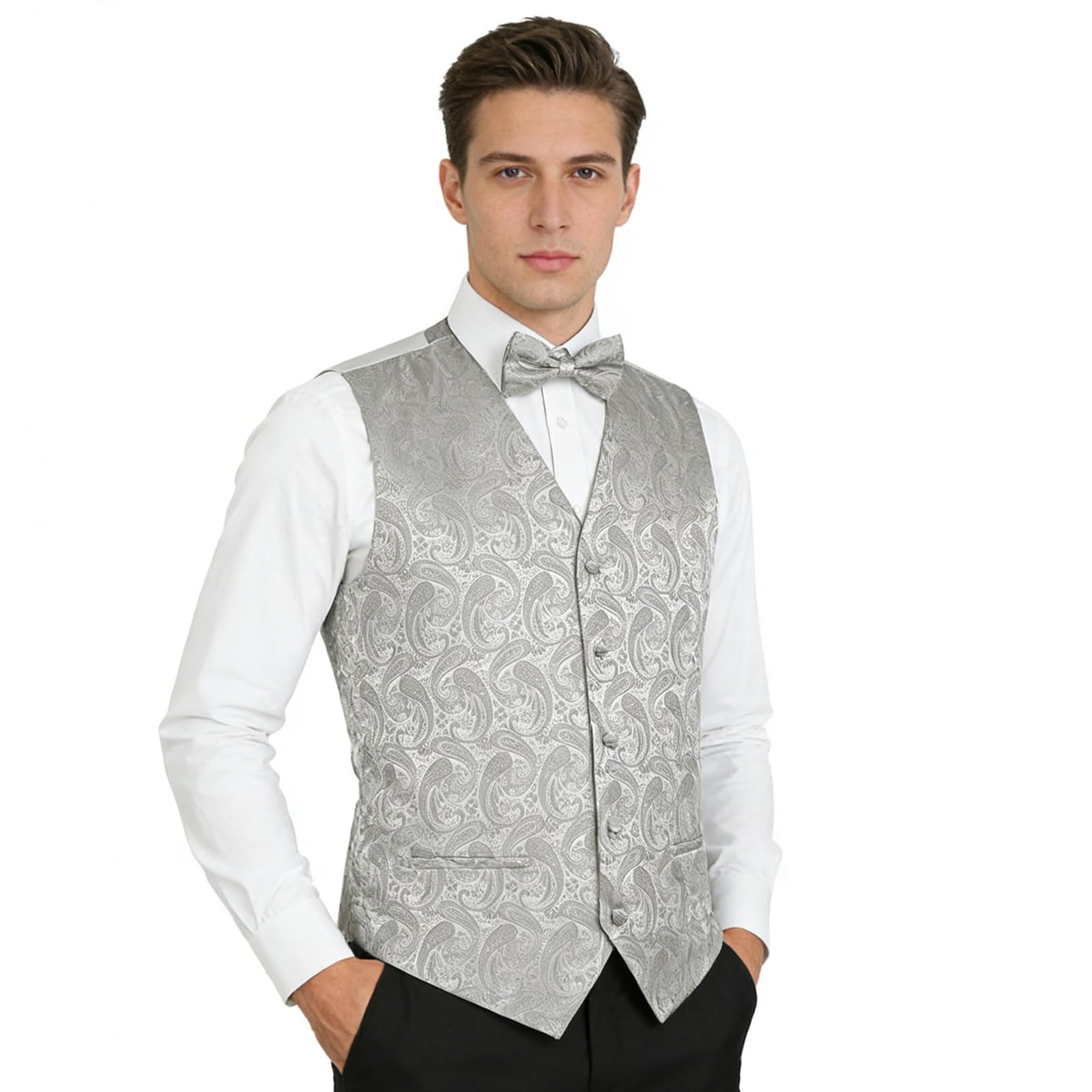 Alizeal Set di 5 gilet da uomo in jacquard Paisley