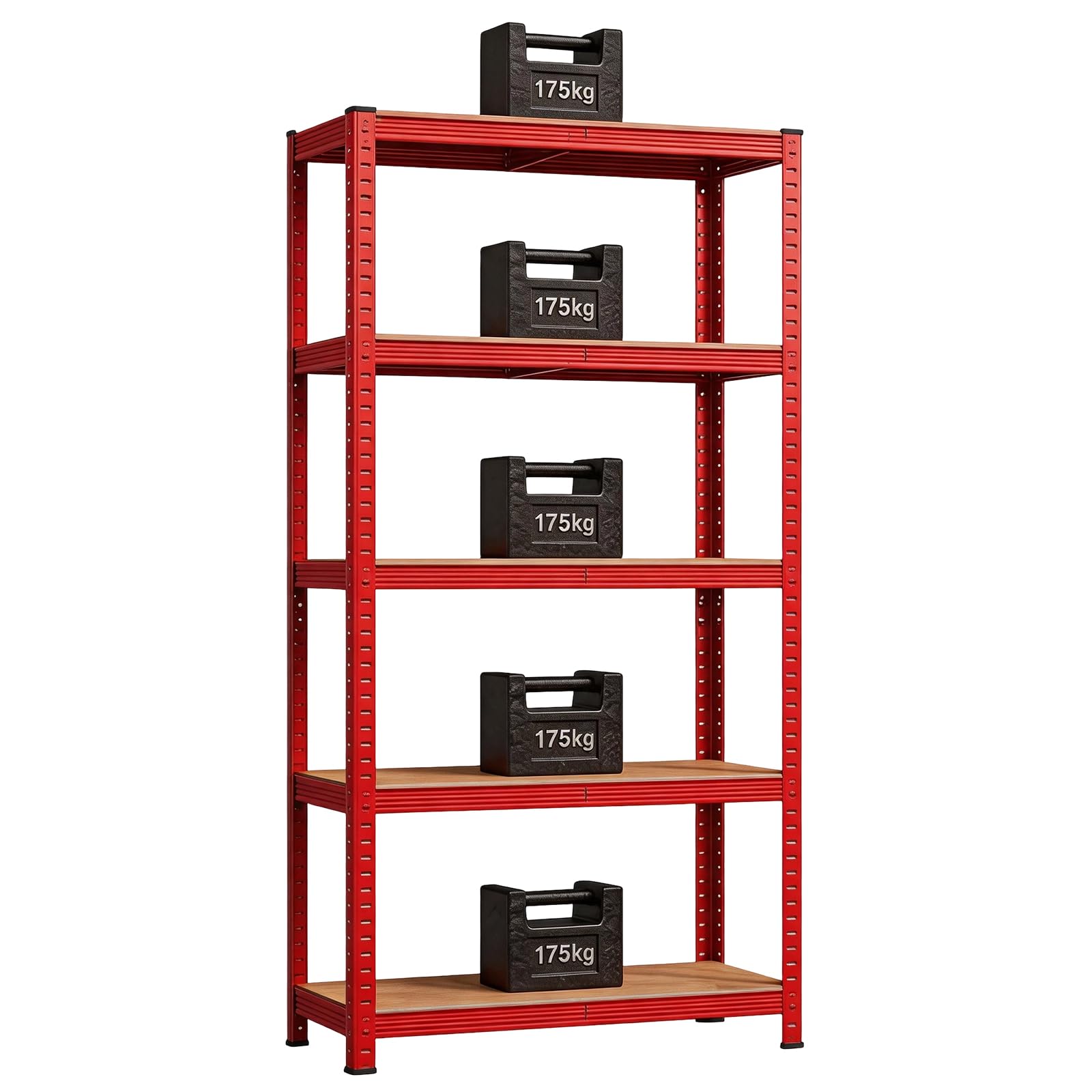 Sulwena Garage Shelving Units, 5-Tier Heavy Duty Steel Shelving Unit for Storage, Boltless Storage Racking Metal Shelves for Garage Shed Warehouse Workshop, 875kg Load Capacity, 70x30x150cm, Red