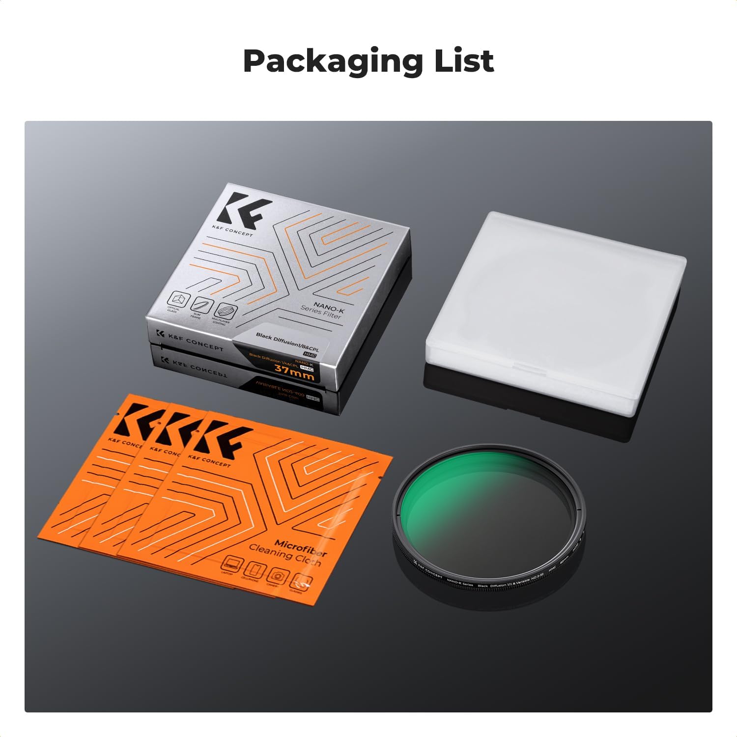 K&F Concept 72mm Black Diffusion Mist 1/8 & Variable ND2-32 in-1 Filter Cinematic Effect Neutral Density Filter for Camera Lens with 18 Multi-Layer Coatings (K- Series)