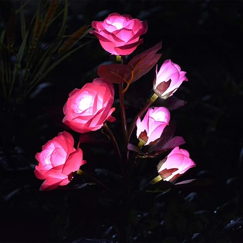 Miniatura 1 de 6 flores mejoradas Luces artificiales decorativas solares para jardín, luces de estaca de rosas impermeables al aire libre para el campo, patio,