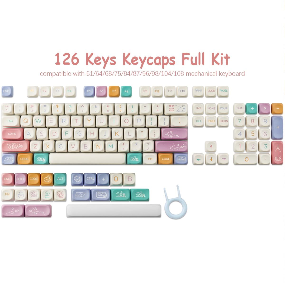 Tsungup Lot de 126 touches personnalisées en PBT 60, 65, 75 %, Dye-Sub pour claviers mécaniques Cherry Gateron MX Swithes