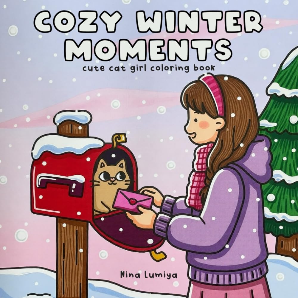 Cozy Winter Moments: Hygge Inspired Coloring Book for Adults and Teens with Girl & Cat Scenes, Bold and Easy Designs for Stress Relief and Relaxation