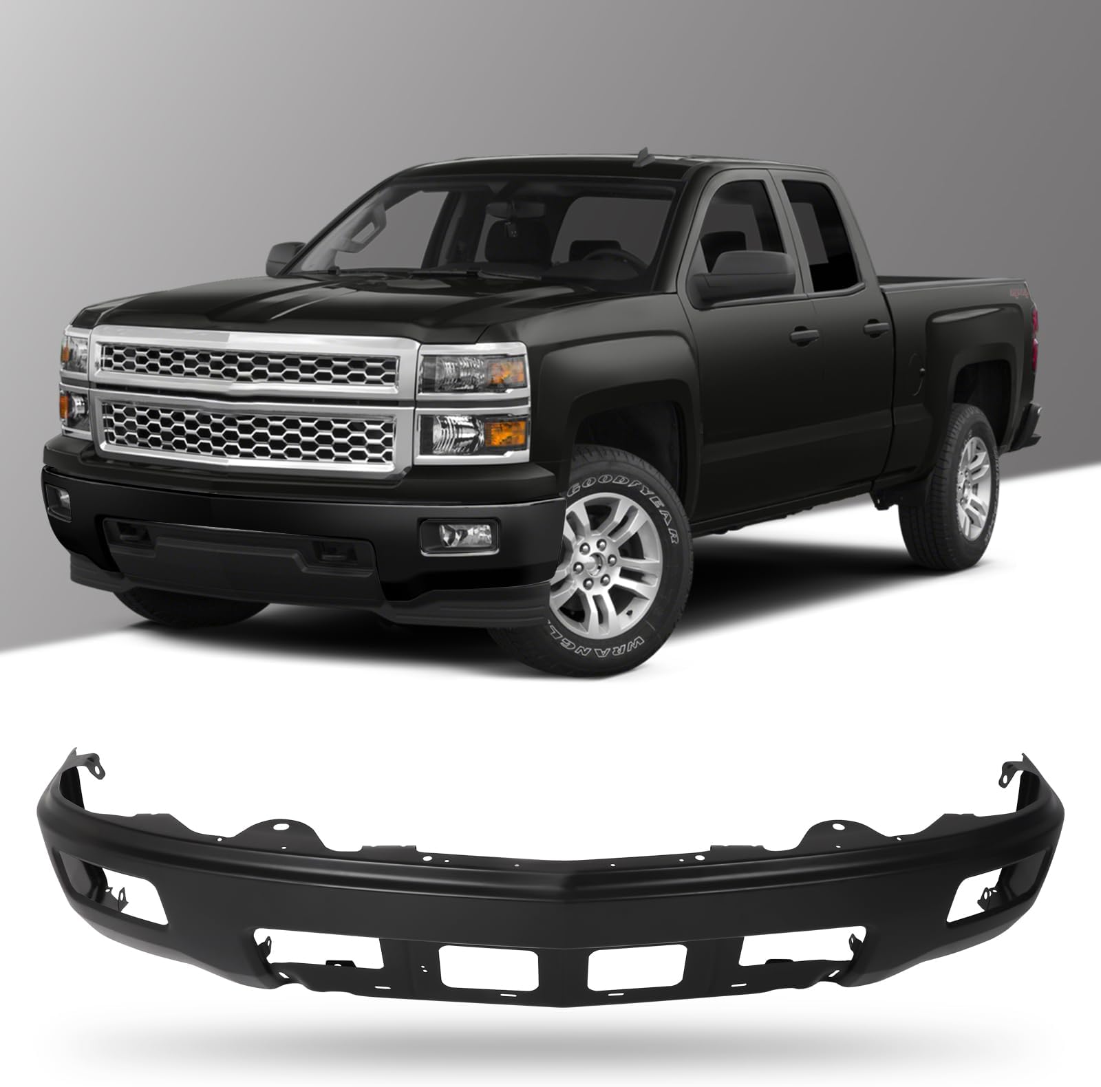SCITOO Front Bumper Face Bar fit for 2014-2015 for Chevrolet Silverado 1500 Black Steel Bumper Comes without Parking Sensor HolesWith Fog Light Holes
