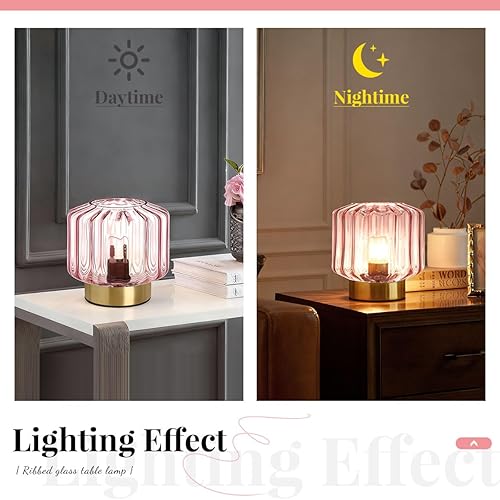 Miniatura 10 de Lámpara de mesa de cristal verde de mediados de siglo moderna lámpara de mesa acanalada pantalla de vidrio dorado lámpara de mesa pequeña lámpara de