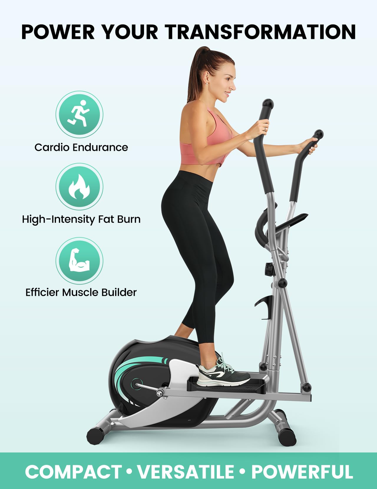 THERUN Velo Elliptique Maison, Vélo Elliptique Compact Ultra Silencieux avec Capteur de Pouls et Écran LCD, 16 Niveaux de Résistance Réglables, Entraînement Cardio pour Toute la Famille