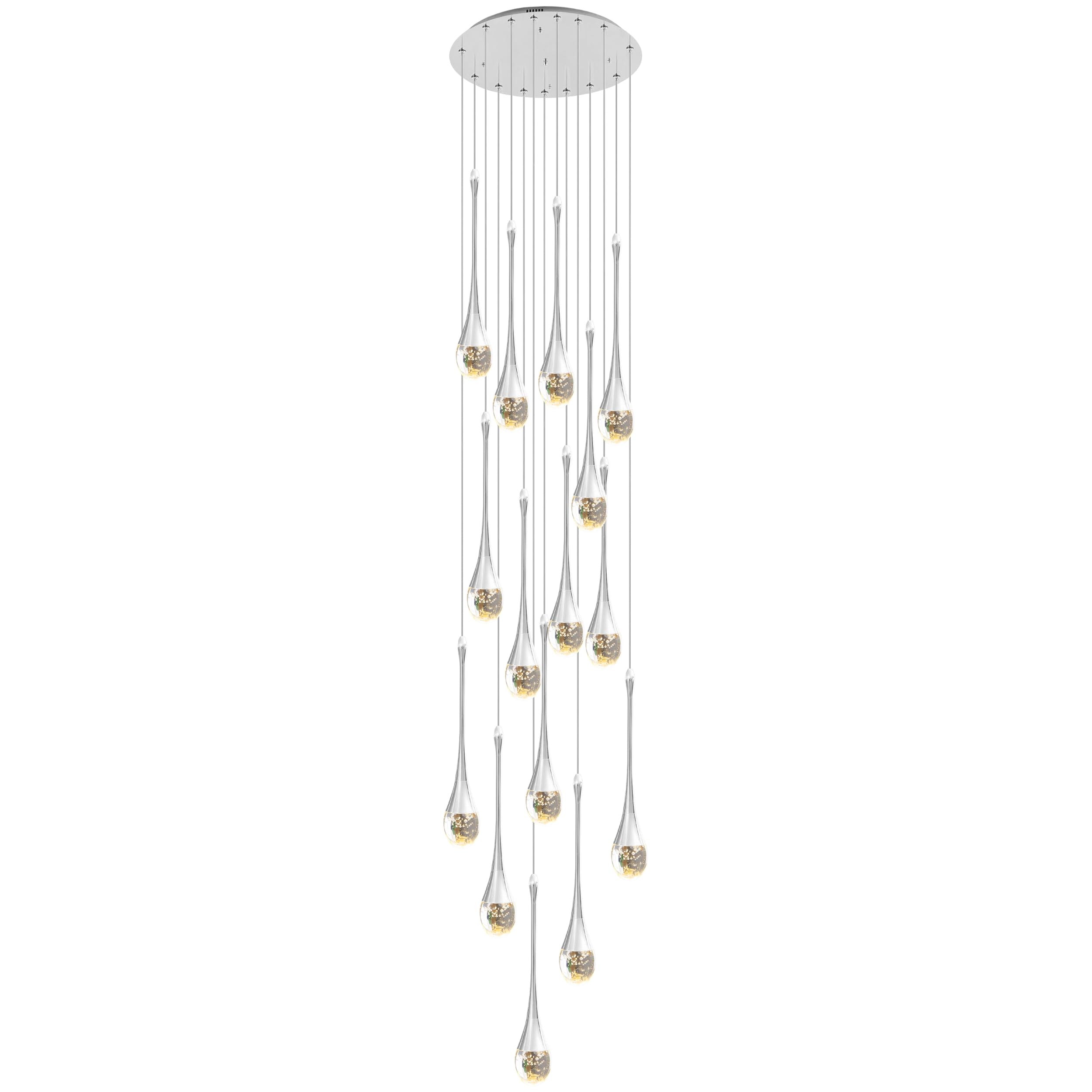 FYZDLAOR 15-Light 9.8ft (3m) High Ceiling Chandelier LED 3CCT Dimmable Modern Raindrop Spiral Crystal Pendant Lights Dome Long Chandelier Fixture for Foyer Entryway Stairwell Lighting