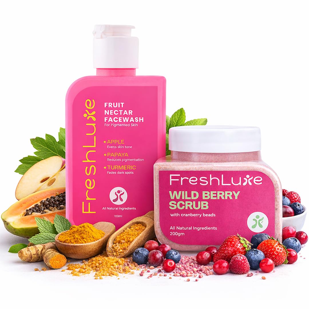 Fruity Glow Exfoliation Combo | Wild Berries Face & Body Scrub + Fruit Nectar Face Wash | Tan Removal, Dead Skin Exfoliation & Brightening Care | Vitamin E & Fruit Extracts | Pack of 2 | 100ml & 200g-image-46