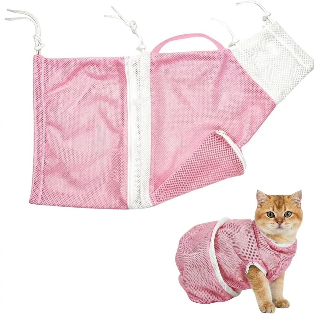 Cat Bathing Bag, Adjustable Breathable Mesh for Safe Grooming and Nail Care