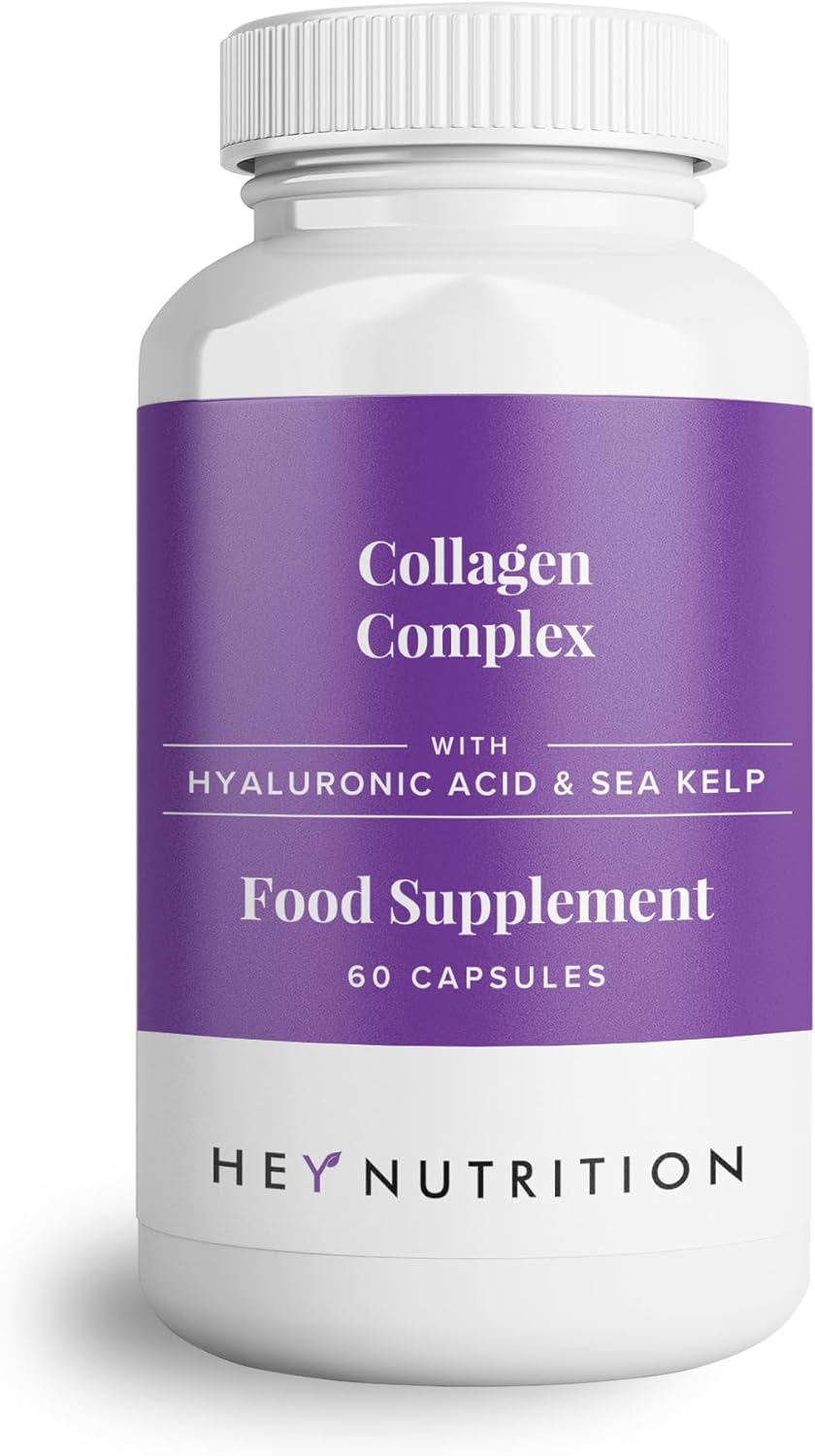 Hey Nutrition Collagen Complex Hyaluronic Acid & Sea Kelp Vitamin E, C, Biotin – Healthy Nails, Skin, Hair Joints Metabolism – Type 1 Marine Supplement – Non GMO, 60 Capsules