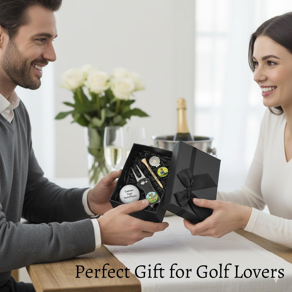 Custom Golf Ball Markers & Golf Divot Tool Gift Set, Personalized Magnetic Ball Marker Hat Clips, Golf Divot Repair Tool, Premium Golf Gifts for Golfers