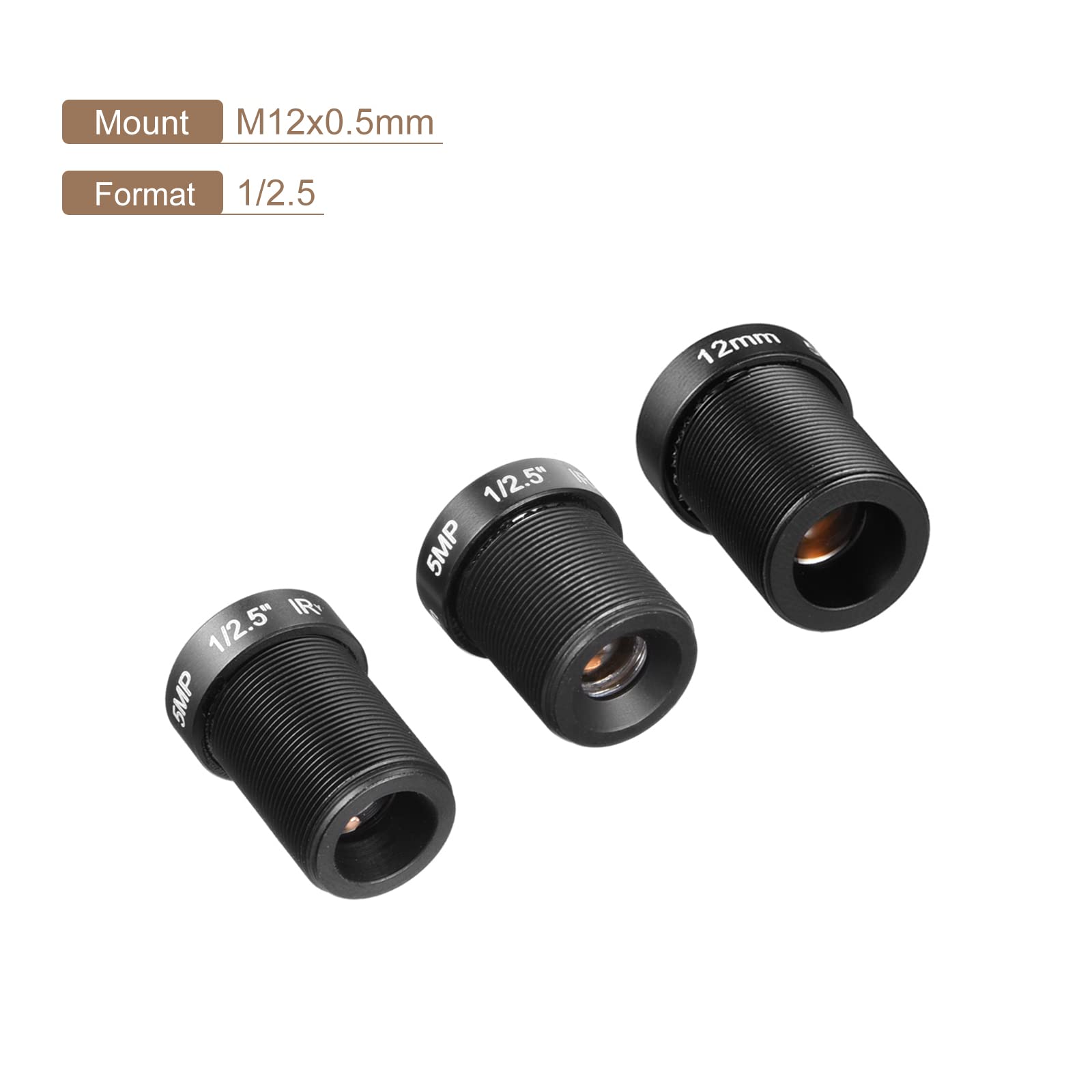 QUARKZMAN CCTV Objectif 6mm/8mm/12mm 5MP F2.0 FPV Grand Angle pour CCD Caméra, 3 Paquet