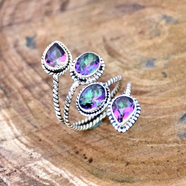 Miniatura 3 de Anillo de topacio místico, anillo de topacio de fuego arcoíris, plata de ley 925, estilo vintage, anillo de regalo de primera noche, el mejor regalo