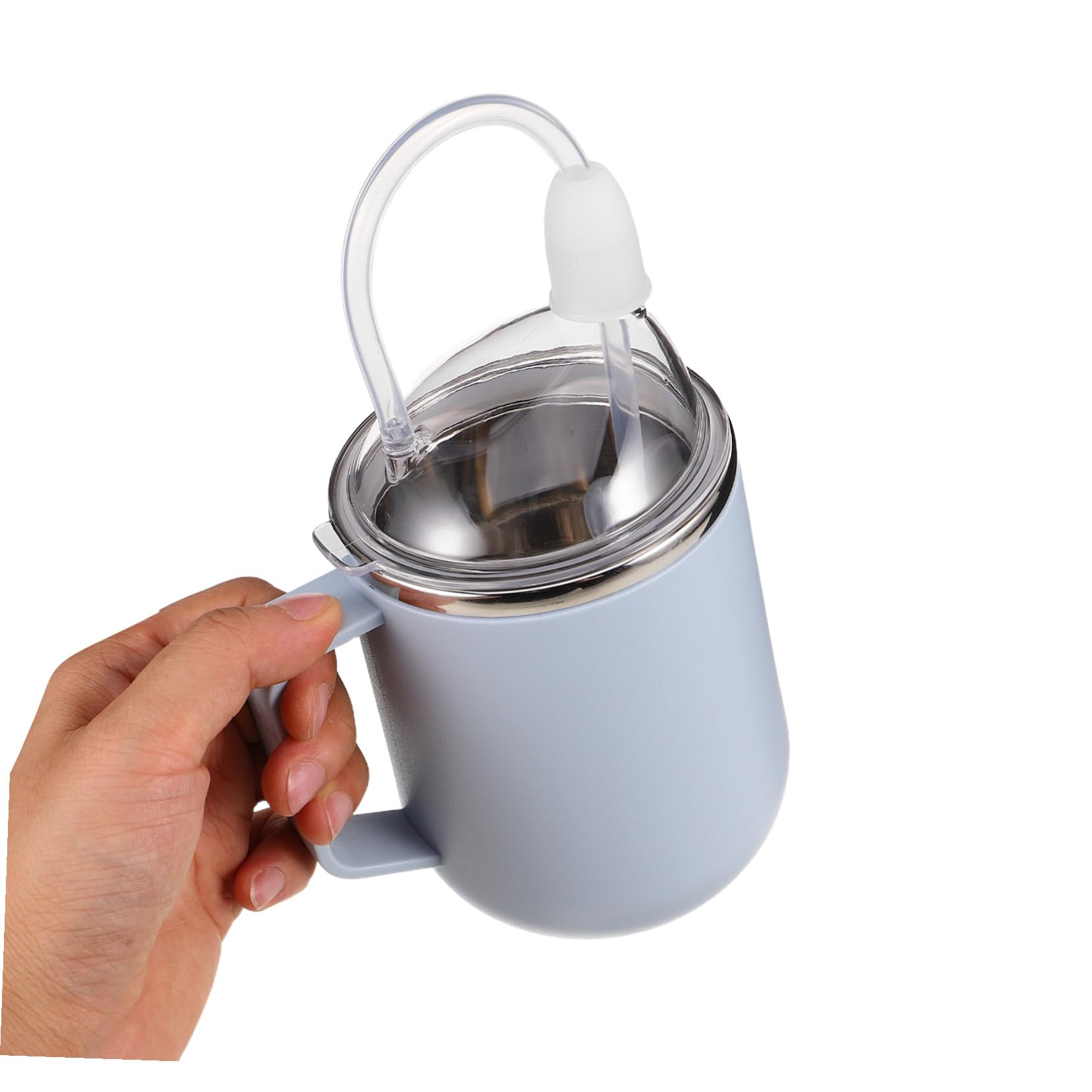 Taza Antidesbordamiento para Adultos Mayores con Pajita y Asas Vaso de Acero Inoxidable para Pacientes Encamados Copa de Agua Segura para Personas con Dificultades de Deglución
