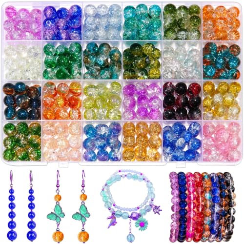 400PCS 10mm Glass Beads for Jewelry Making Kit Crackle Lampwork Glass Beads Crystal Round Space Loose Crafting Beads for Bracelet Earring Necklaces DIY Crafts Gifts (10MM Crackle Bead)
