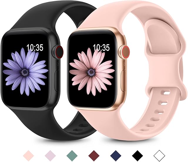 Higgs 2 Pack Sport Straps Compatible with Apple Watch Straps 38mm 40mm 41mm Women Men, Soft Silicone Strap Replacement Watchbands for iWatch Ultra/Ultra 2,Series 9 8 7 6 5 4 3 2 1 SE, Black/Pink Sand