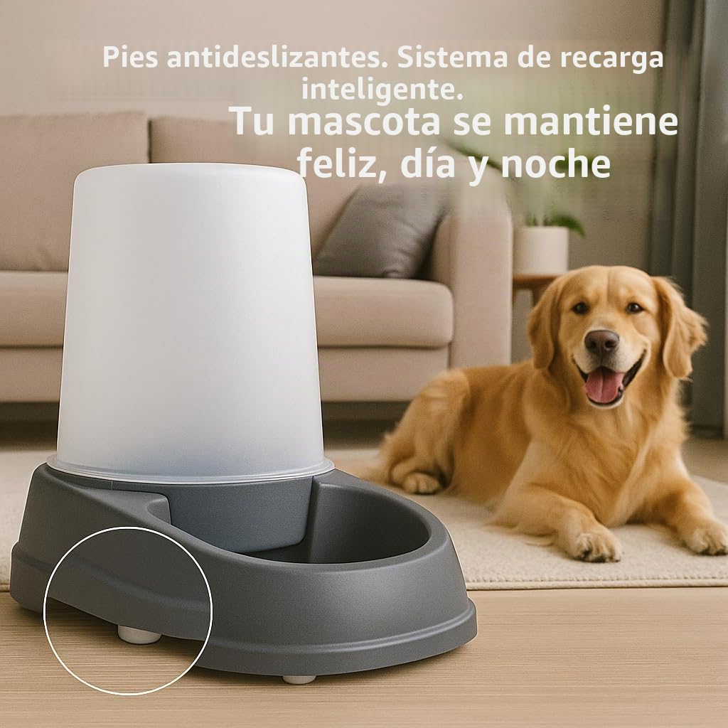Flamingo Dispensador de Comida y Agua Raja - Gris - Automático y Práctico - Capacidad 2.5 L - Ideal para Chihuahua, Teckel, Beagle, Bulldog Francés, Maine Coon y Siamés