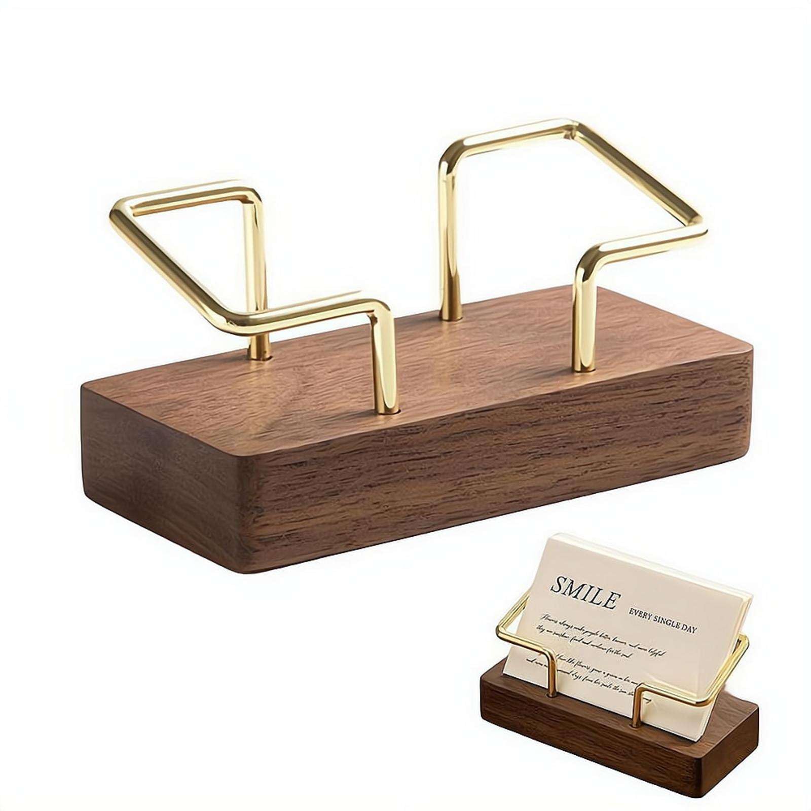 Wooden Business Card Holder for Desk, Metal Card Organizers and Office Desk Accessories for Office Home Desktop Men and Women