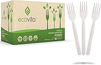 Ecovita 500 Pack 7in Compostable Forks - BPI Certified Eco-Friendly Durable Heat-Resistant Disposable Utensils Bulk