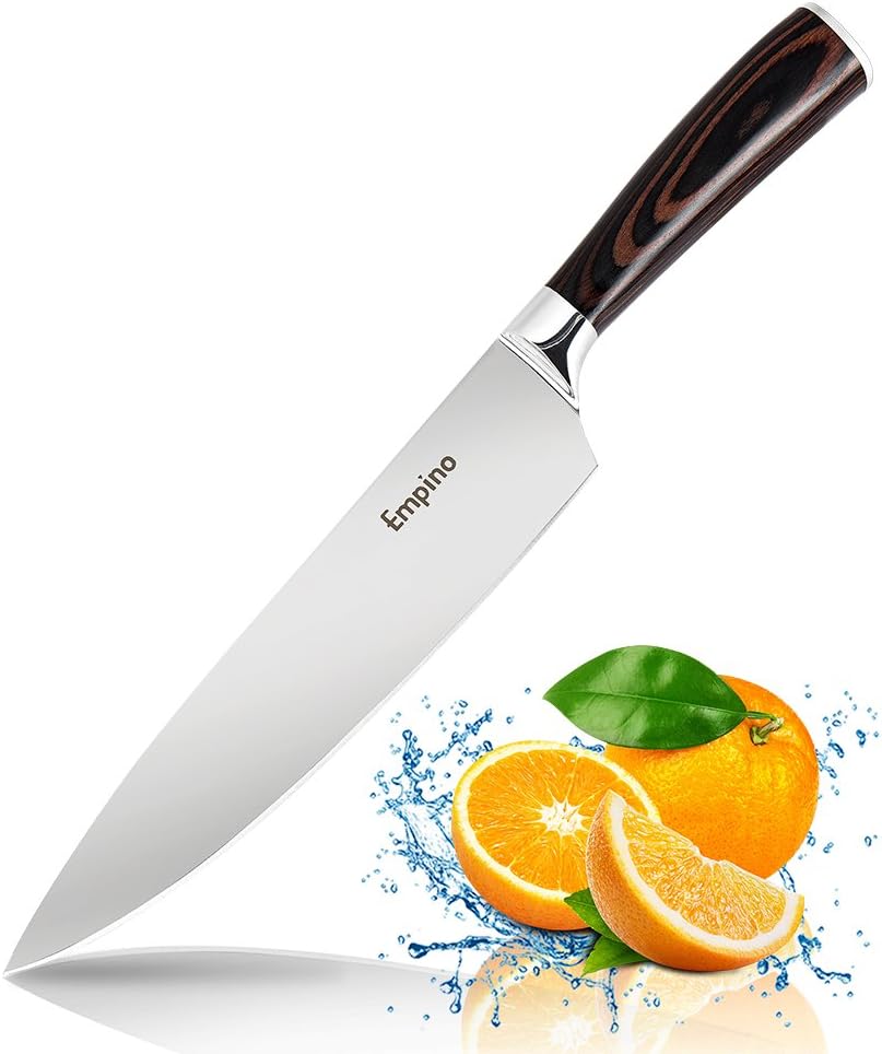 8-inch Chef Knife – Sharp Kitchen Knife with Japanese High Carbon Stainless Steel – Well-Balanced Chopping Knife with Ergonomic Pakka Wood Handle - Multipurpose Cooking Knife