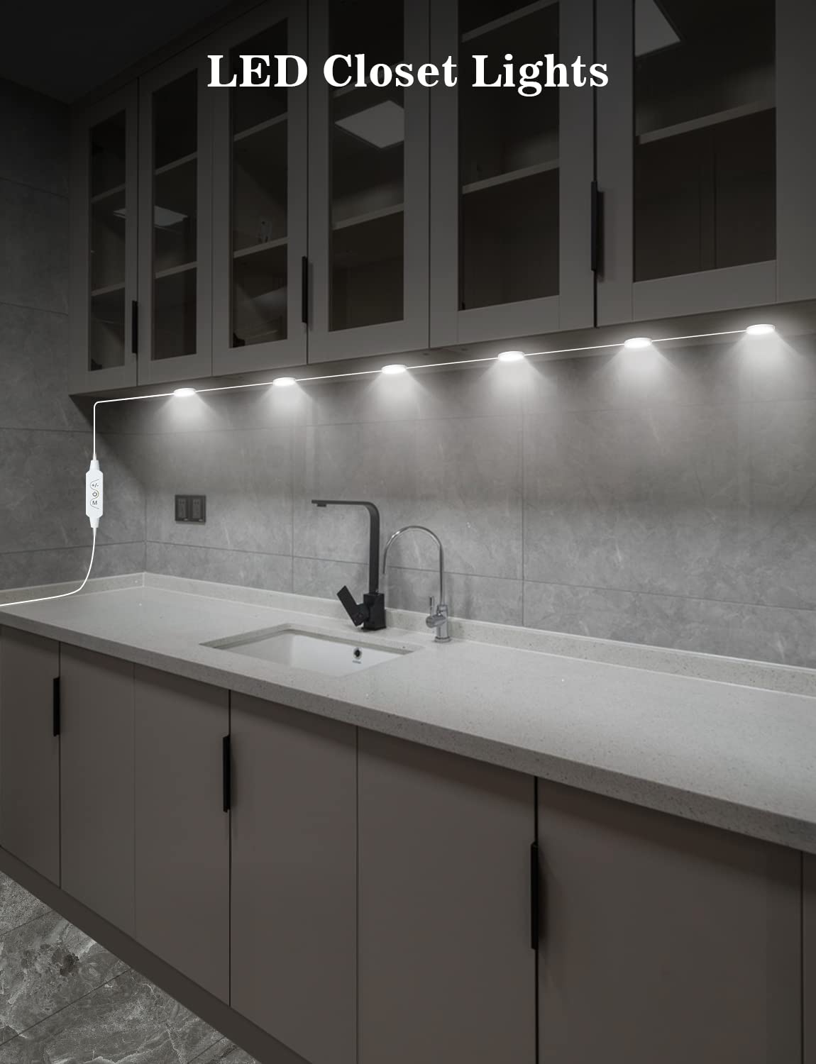 Daymeet Under Cabinet Lights for Kitchen, Dimmable LED Puck Lights Kit LED Closet Light, Plug in Under Counter Light USB Indoor Night for Shelf, Bedroom