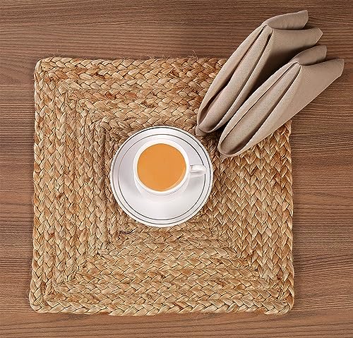 Image of The Home Talk Jute Braided Placemats | Set of 4 | 12X12 | Non-Slip | Square Farmhouse Table Mats | Vintage Jute Placemats for Dining Table, Living Room Table | Natural Store