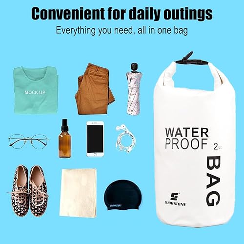 Miniatura 3 de Bolsa seca impermeable para kayak 2L pequeño impermeable seco saco para navegar (blanco)
