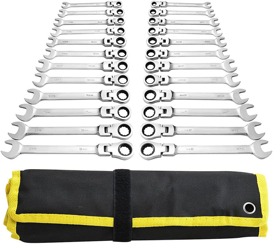 Ratcheting Combination Wrench Set,ratchet spanner,Combination Wrench Set 12-PCS Chrome Vanadium,8-19mm with Wrench Roll Up Pouch