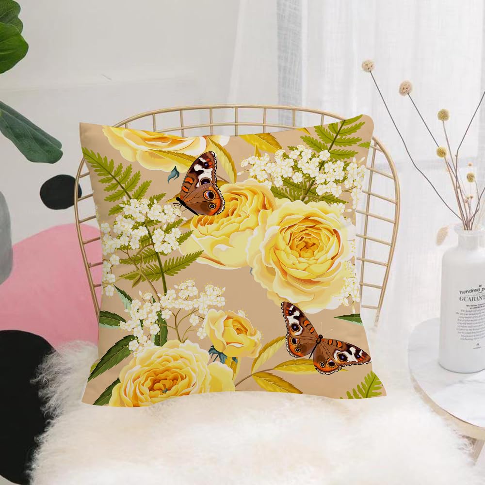 Hyosxw Retro Pastoral Yellow Flower And Butterfly P - A8 Cushion Cover,Throw Pillow Case Home Decorative For Living Room Bedroom Sofa Chair 18X18 Inch,Retro Pastoral Yellow Flower And Butterfly Pattern,Pillowcase 45X45cm