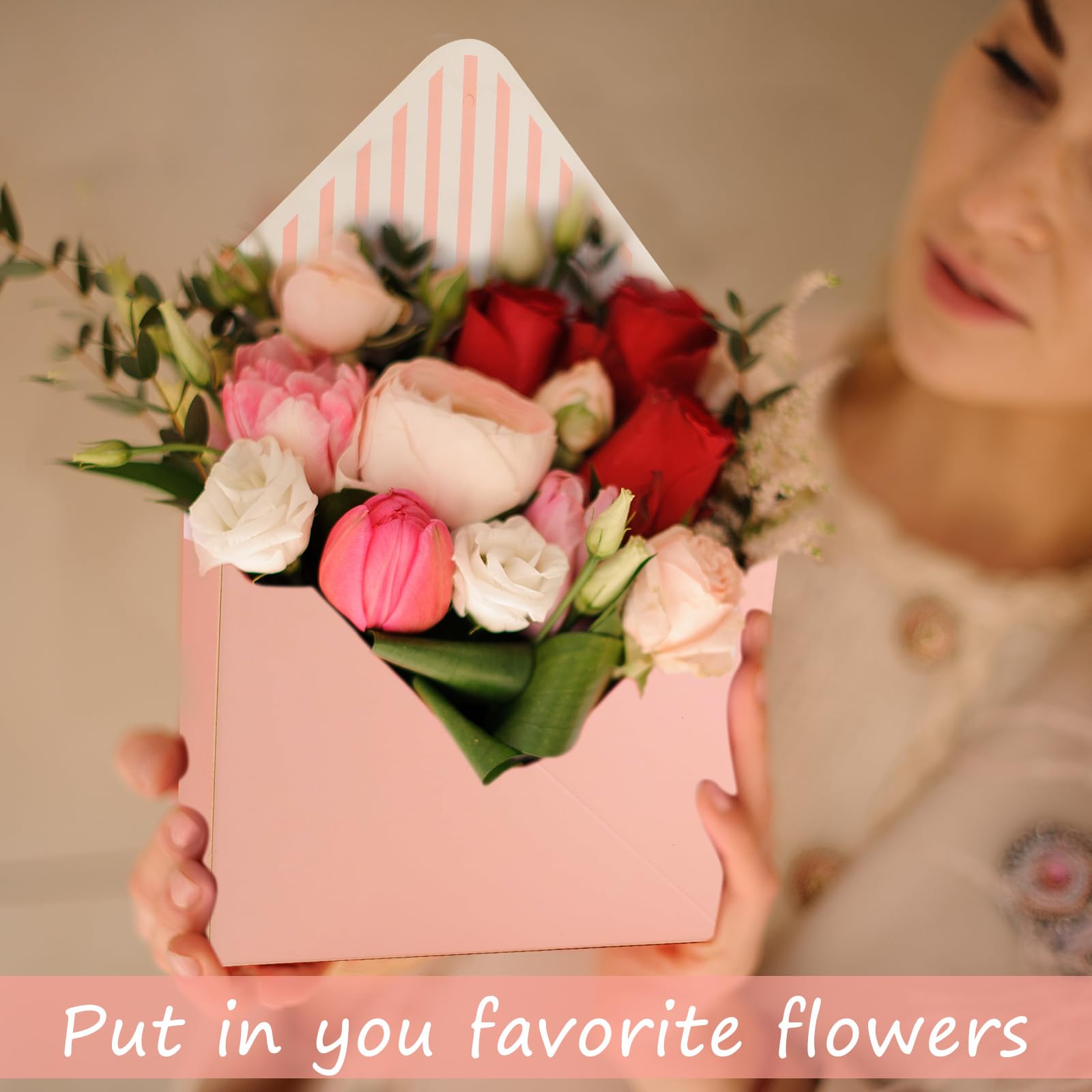 10 Pcs Florist Bouquet Envelope Boxes,Pink Stripe Style Flower Bouquet Package Gift Folding Paper Boxes for Florist Arrangements,Weddings,Birthdays,Mother's Day,Parties, Large Size 9.05 x 3 x 13.7Inch