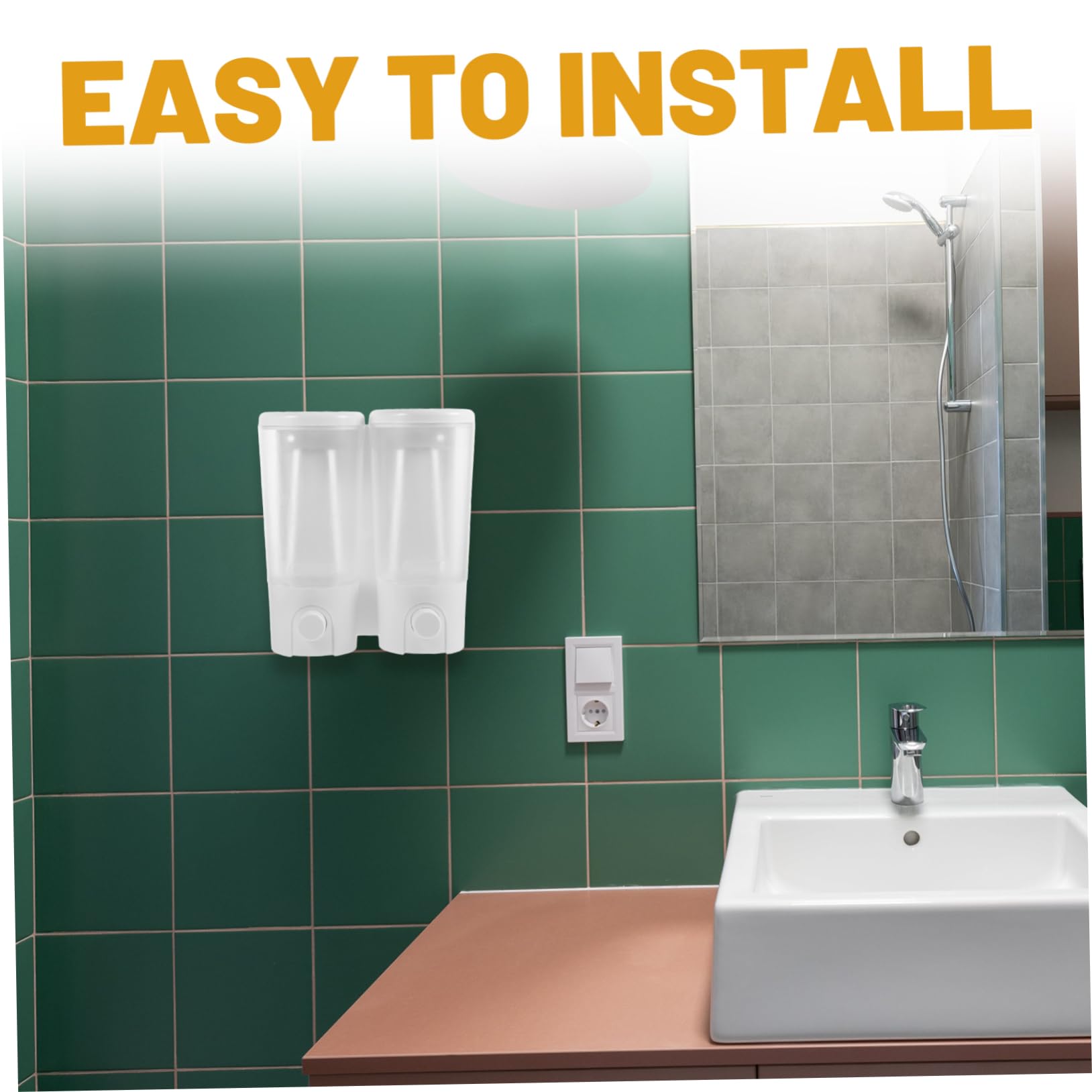 Cabilock Dispensador de Jabón de Pared de Doble Compartimento para Champú de Ducha Manual sin Perforaciones para Baño y Cocina