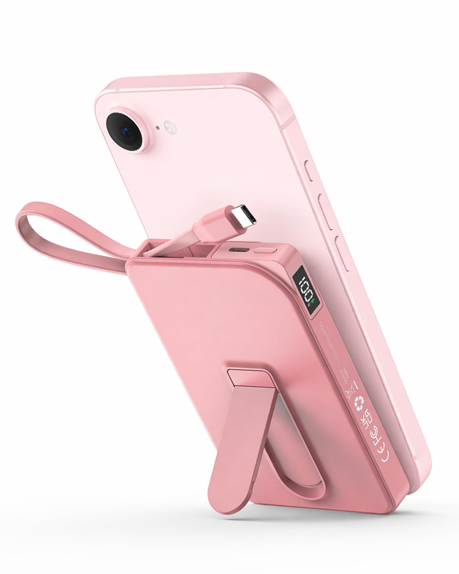 Batterie Externe 10000mAh, Magnétique sans Fil Power Bank, 22.5w Charge Rapide USB C Entrée & Sortie Powerbank, Chargeur à Induction Portable Compatible avec iPhone 17/16/15/14/13/12, Rose