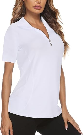 Koscacy Womens Quarter Zip Polo Shirts Short Sleeve Quick Dry Golf Tennis Athletic Tops S-2XL