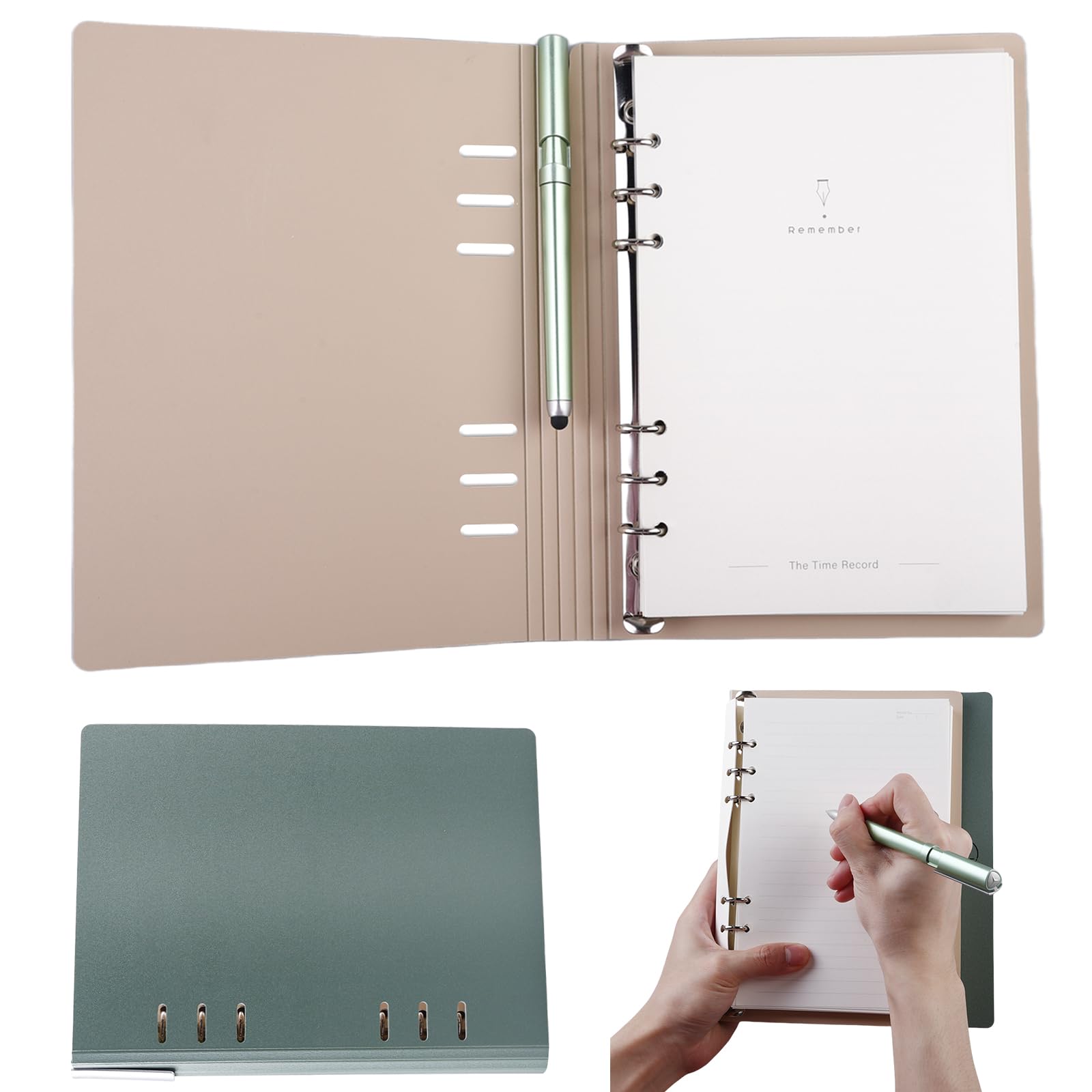 Wason Notitieboek A5 Navulbaar - Kunstleer Ringband Organizer met Klembord, Portfolio voor Zakelijk, School & Reizen, Inclusief Schrijfblok en Pen, Luxe Dagboek & Agenda Planner(Groen