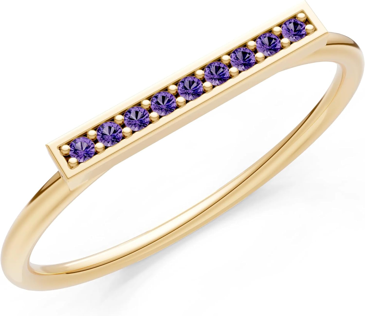 PEORA Round Cut Amethyst Stackable Band Available in Solid 10K, 14K or 18K Ring – White, Yellow or Rose Gold