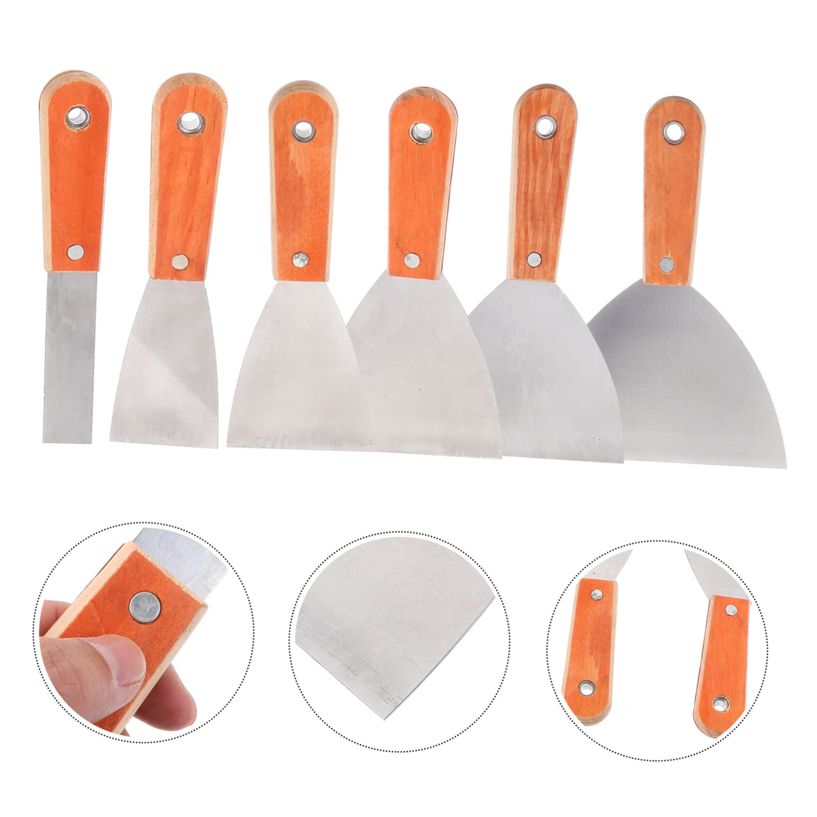 YARNOW 6piezas Espátula Mango De Madera Herramienta Portátil De Llana Cuchillas Para Cortar Masilla Raspador Pulido De Acero Para Acabado De Paneles Para Raspar y Decapar Masilla Trabajos