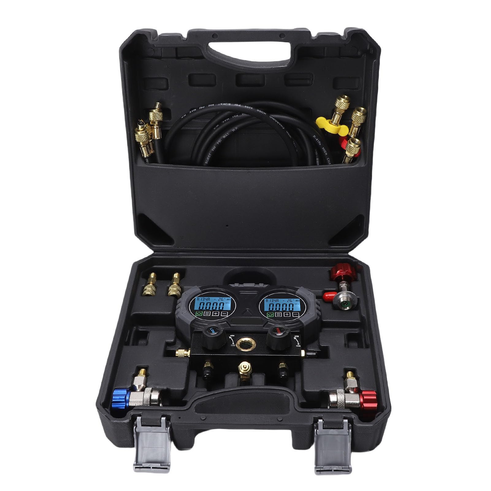 Denash Misuratore di Pressione del Condizionamento del Collettore Singolo Digitale, Kit di Ricarica del Refrigerante per il HVAC per R134A, R1234YF, R22, R290, R32, R404A, R407CC,