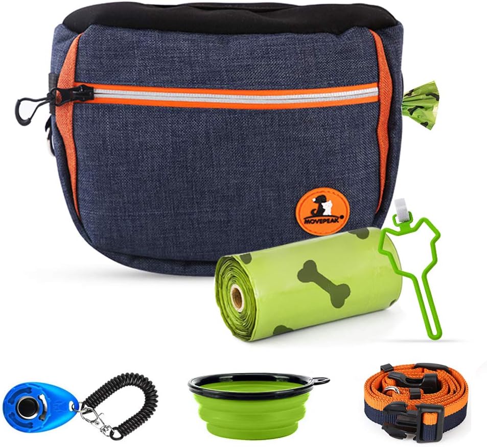 Aili Ye Dog Treat Pouch, Dog Treat Bag with Dog Bowl, Pet Training Clicker for Training Small to Large Dogs, Easily Carries Pet Toys, Kibble, Treats (Blue2) : Pet Supplies