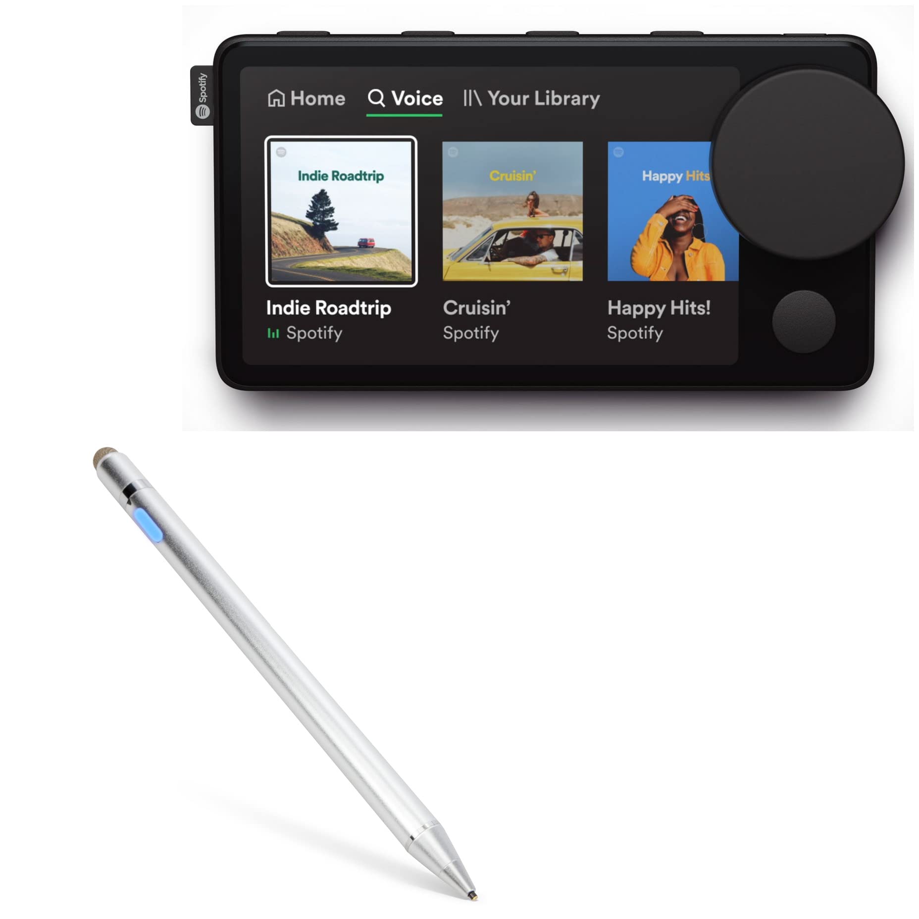 BoxWave Stylus Pen Compatible with Spotify Car Thing - AccuPoint Active Stylus, Electronic Stylus with Ultra Fine Tip for Spotify Car Thing - Metallic Silver
