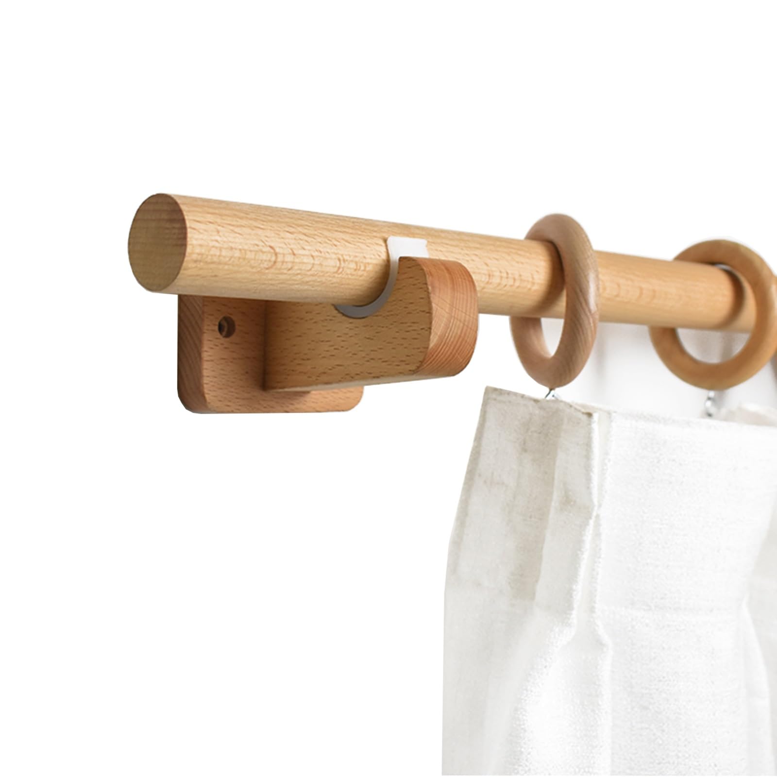 Tringle à rideau simple en bois massif, tringle à rideau de porte, tringle en bois, support perforé latéral(250cm)