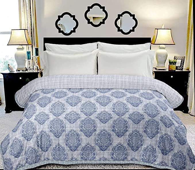 SK STORE Pure Cotton Reversible Dohar Double Bed Size | AC Blanket | Soft Light-Weight Bed Blanket (JW_CD-102, Double Bed)